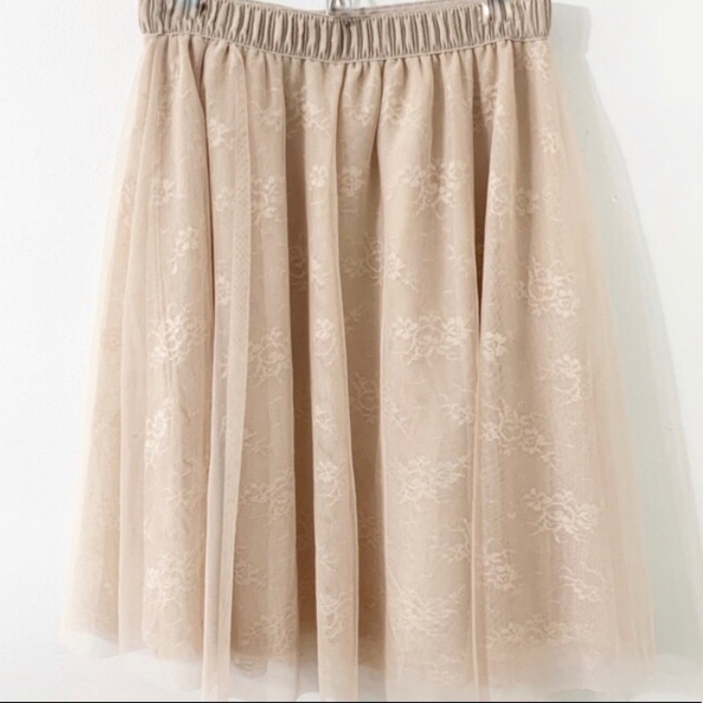 Tan Beige Mid Length Layered Tulle Skirt